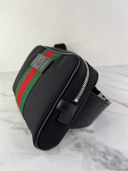 GUCCI Black Canvas Web Slim Belt Bag