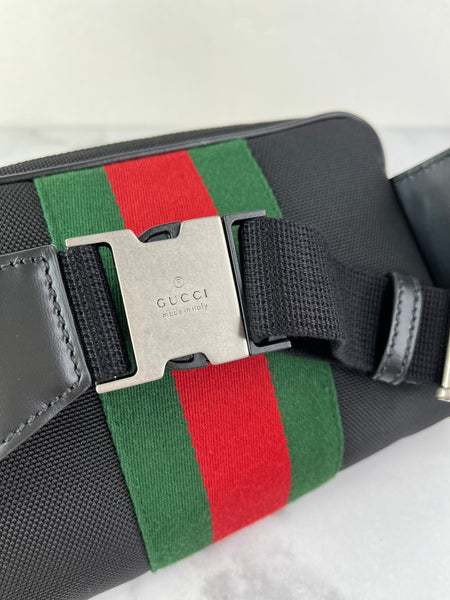 GUCCI Black Canvas Web Slim Belt Bag