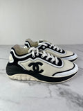 CHANEL White Black Lycra Womens CC Sneakers Size 36.5