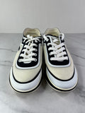 CHANEL White Black Lycra Womens CC Sneakers Size 36.5