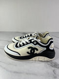 CHANEL White Black Lycra Womens CC Sneakers Size 36.5