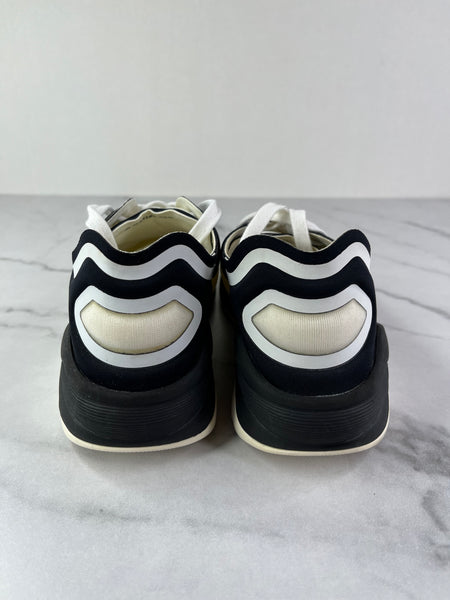 CHANEL White Black Lycra Womens CC Sneakers Size 36.5