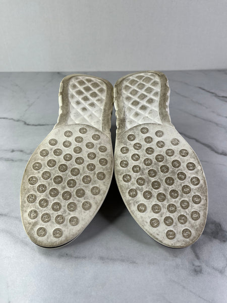 CHANEL White Black Lycra Womens CC Sneakers Size 36.5
