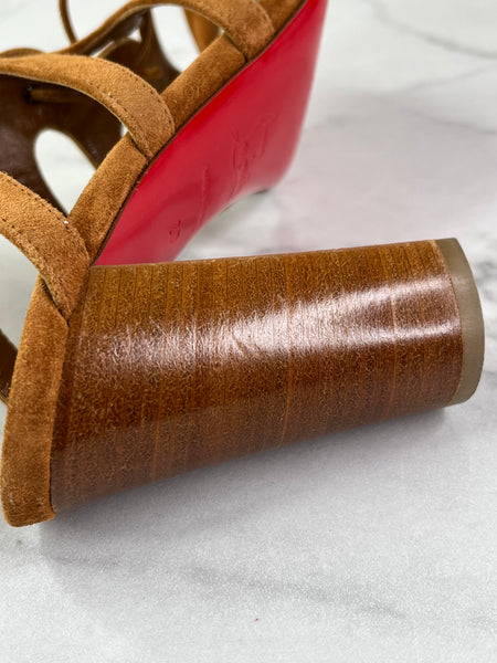 Christian Louboutin Tan Brown Suede Amazoudur Gladiator Sandals Size 37