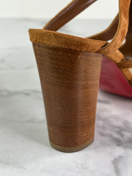Christian Louboutin Tan Brown Suede Amazoudur Gladiator Sandals Size 37