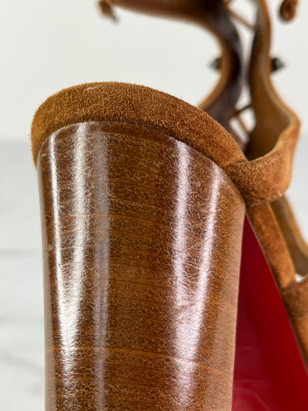 Christian Louboutin Tan Brown Suede Amazoudur Gladiator Sandals Size 37