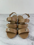 CHANEL Beige Calfskin CC Turnlock Sandals Size 37