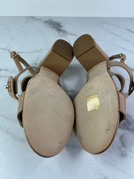 CHANEL Beige Calfskin CC Turnlock Sandals Size 37