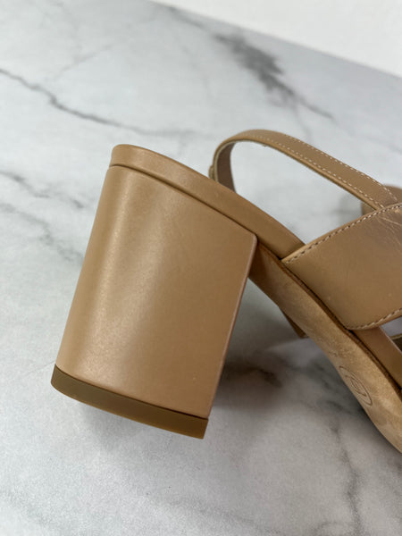 CHANEL Beige Calfskin CC Turnlock Sandals Size 37