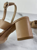 CHANEL Beige Calfskin CC Turnlock Sandals Size 37