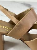 CHANEL Beige Calfskin CC Turnlock Sandals Size 37