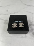 CHANEL Silver Strass CC Stud Earrings