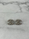CHANEL Silver Strass CC Stud Earrings