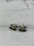 CHANEL Silver Strass CC Stud Earrings