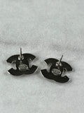 CHANEL Silver Strass CC Stud Earrings