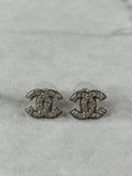 CHANEL Silver Strass CC Stud Earrings