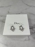 Christian Dior Silver Crystal Logo Dangle Earrings
