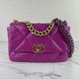 CHANEL Violet (Purple) Lambskin Quilted Small/Medium 19 Flap Bag