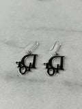 Christian Dior Silver Crystal Logo Dangle Earrings