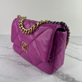 CHANEL Violet (Purple) Lambskin Quilted Small/Medium 19 Flap Bag