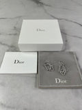 Christian Dior Silver Crystal Logo Dangle Earrings