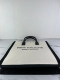 SAINT LAURENT White Black Linen Calfskin Rive Gauche North South Tote