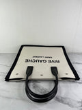 SAINT LAURENT White Black Linen Calfskin Rive Gauche North South Tote