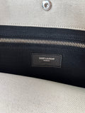SAINT LAURENT White Black Linen Calfskin Rive Gauche North South Tote