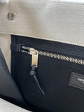 SAINT LAURENT White Black Linen Calfskin Rive Gauche North South Tote