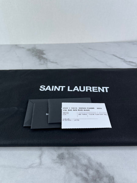 SAINT LAURENT White Black Linen Calfskin Rive Gauche North South Tote