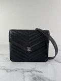 Chanel Black Caviar Chevron Quilted Square Wallet On Chain WOC Crossbody/Shoulder Bag