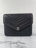 Chanel Black Caviar Chevron Quilted Square Wallet On Chain WOC Crossbody/Shoulder Bag
