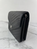Chanel Black Caviar Chevron Quilted Square Wallet On Chain WOC Crossbody/Shoulder Bag