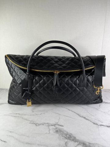 SAINT LAURENT Black Calfskin Quilted ES Giant Travel Shoulder Bag
