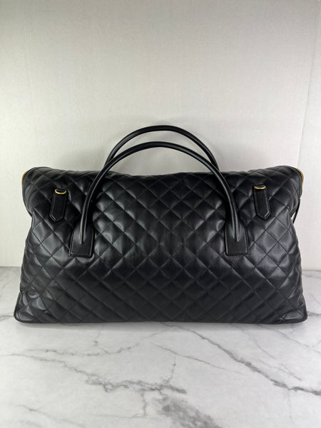 SAINT LAURENT Black Calfskin Quilted ES Giant Travel Shoulder Bag