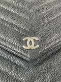Chanel Black Caviar Chevron Quilted Square Wallet On Chain WOC Crossbody/Shoulder Bag