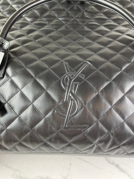 SAINT LAURENT Black Calfskin Quilted ES Giant Travel Shoulder Bag