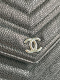Chanel Black Caviar Chevron Quilted Square Wallet On Chain WOC Crossbody/Shoulder Bag