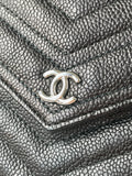 Chanel Black Caviar Chevron Quilted Square Wallet On Chain WOC Crossbody/Shoulder Bag