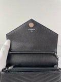Chanel Black Caviar Chevron Quilted Square Wallet On Chain WOC Crossbody/Shoulder Bag