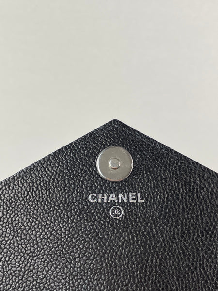 Chanel Black Caviar Chevron Quilted Square Wallet On Chain WOC Crossbody/Shoulder Bag