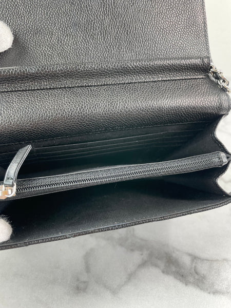 Chanel Black Caviar Chevron Quilted Square Wallet On Chain WOC Crossbody/Shoulder Bag