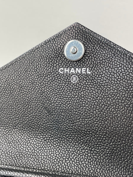 Chanel Black Caviar Chevron Quilted Square Wallet On Chain WOC Crossbody/Shoulder Bag