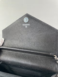 Chanel Black Caviar Chevron Quilted Square Wallet On Chain WOC Crossbody/Shoulder Bag
