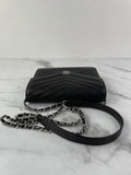 Chanel Black Caviar Chevron Quilted Square Wallet On Chain WOC Crossbody/Shoulder Bag