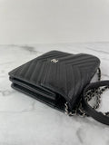 Chanel Black Caviar Chevron Quilted Square Wallet On Chain WOC Crossbody/Shoulder Bag
