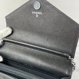 Chanel Black Caviar Chevron Quilted Square Wallet On Chain WOC Crossbody/Shoulder Bag