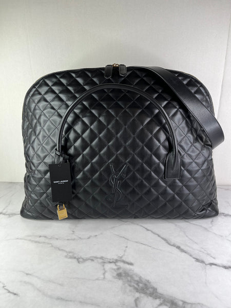 SAINT LAURENT Black Calfskin Quilted ES Giant Travel Shoulder Bag