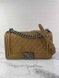 CHANEL Dark Gold Metallic Calfskin Quilted Medium Boy Flap Bag