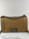 CHANEL Dark Gold Metallic Calfskin Quilted Medium Boy Flap Bag